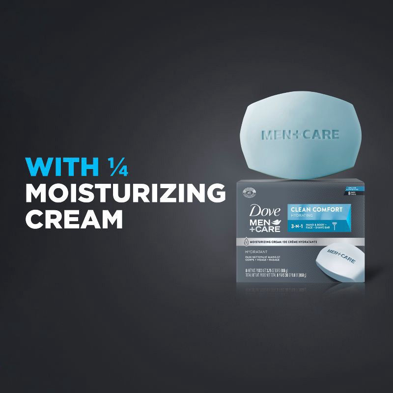 slide 2 of 10, Dove Men+Care Clean Comfort Body & Face Bar Soap - 8pk - 3.75oz each, 8 ct, 3.75 oz