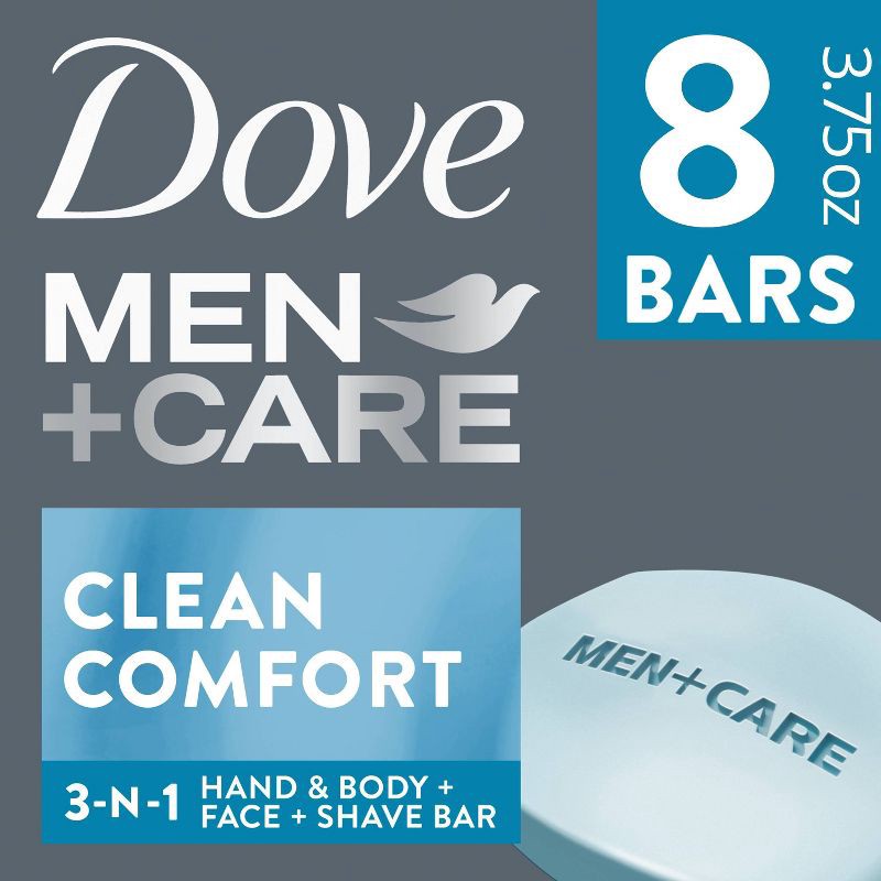 slide 1 of 5, Dove Men+Care Clean Comfort Body & Face Bar Soap - 8pk - 3.75oz each, 8 ct, 3.75 oz