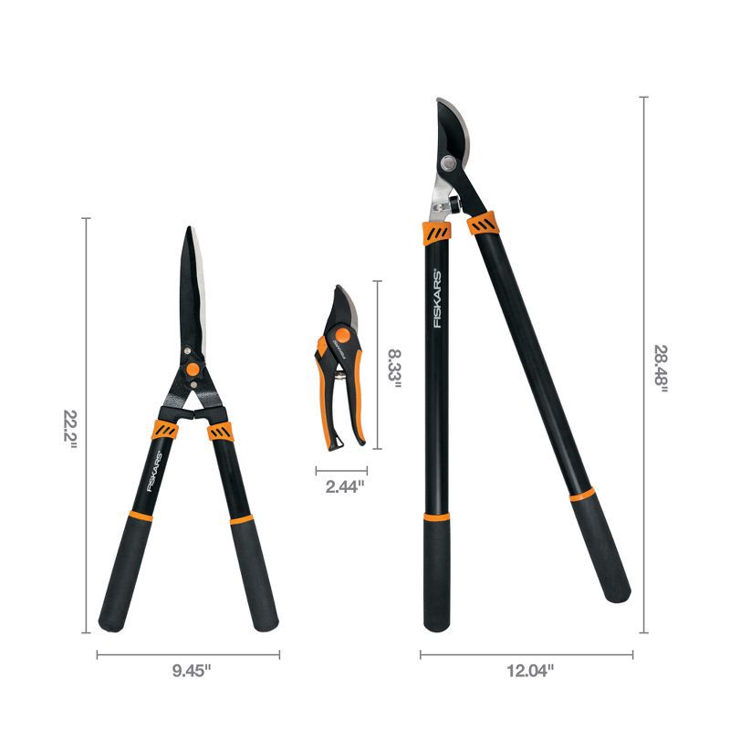 slide 10 of 11, Fiskars 3pc Tree & Shrub Care Set: Rust-Resistant Steel, Lifetime Limited Warranty, 3 ct