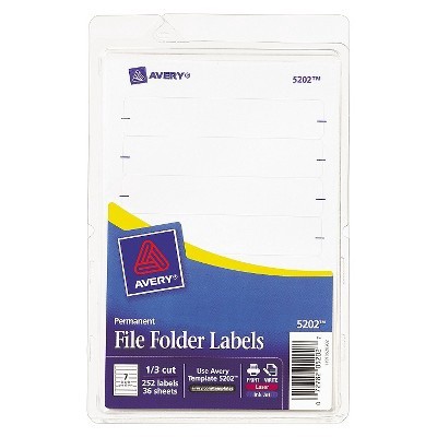 slide 1 of 1, Avery Print or Write File Folder Labels, 11/16 x 3-7/16, White, 252 ct