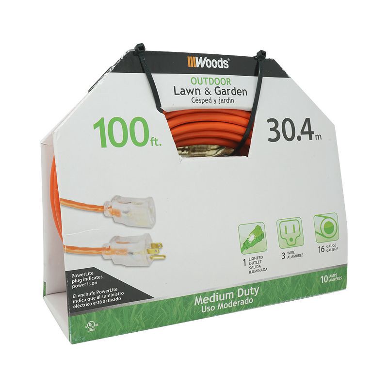 slide 4 of 6, Woods 100' Extension Cord, 1 ct