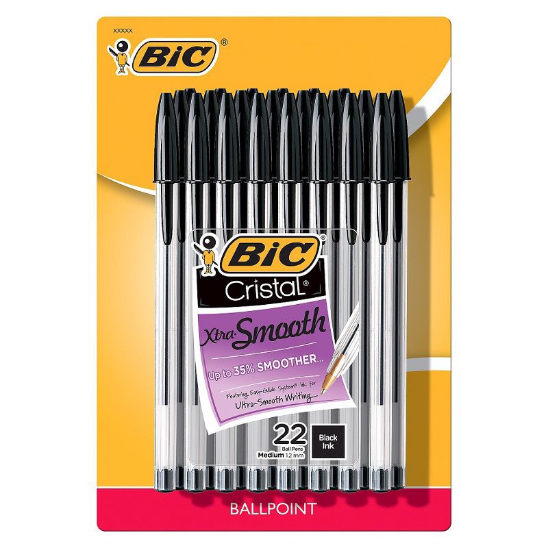 slide 1 of 5, BIC Cristal Xtra Smooth Ballpoint Pens, 1.2mm, 22ct - Black, 22 ct