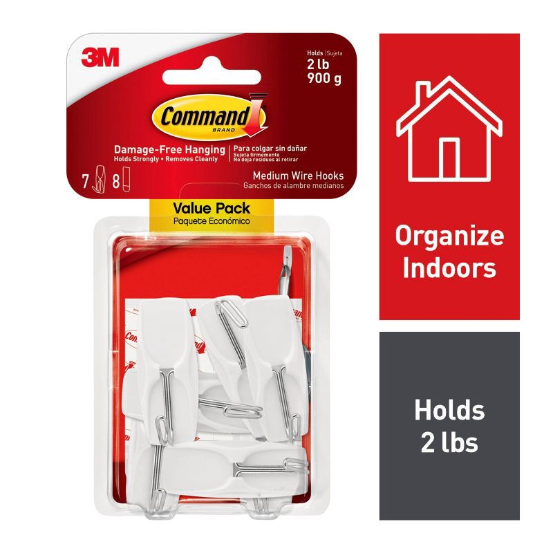 slide 2 of 11, Command Medium Sized Wire Decorative Hooks Value Pack White: Adhesive Hooks, 7 Pack, 2 lb Capacity, Plastic, 7 ct, 2 lb