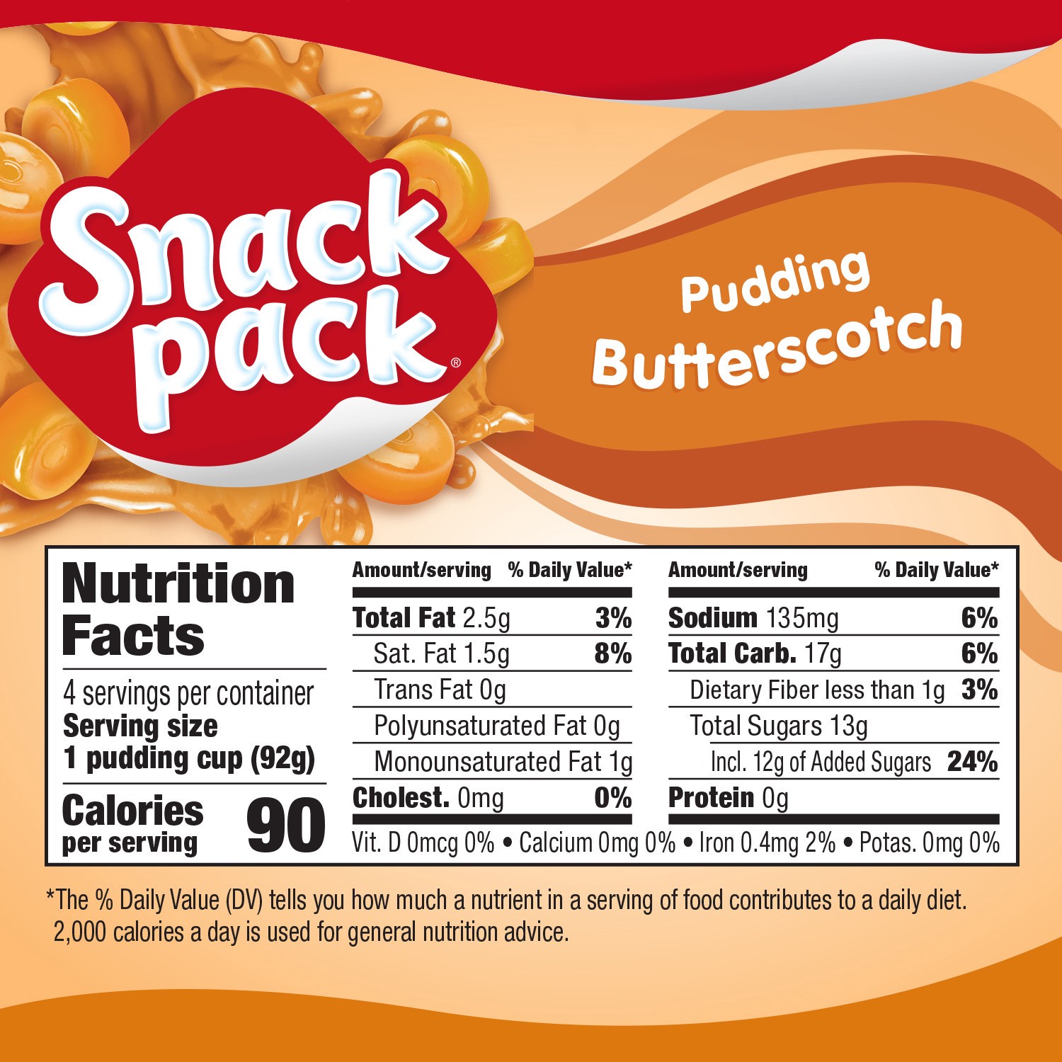 slide 2 of 5, Snack Pack Butterscotch Flavored Pudding, 4 Count Pudding Cups (12 Pack), 4 ct