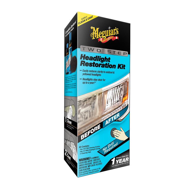 slide 2 of 6, Meguiars Two Step Headlight Restoration Kit, Restores Headlights to Clear Finish, 1 ct