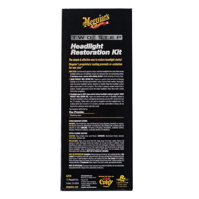 slide 3 of 6, Meguiars Two Step Headlight Restoration Kit, Restores Headlights to Clear Finish, 1 ct