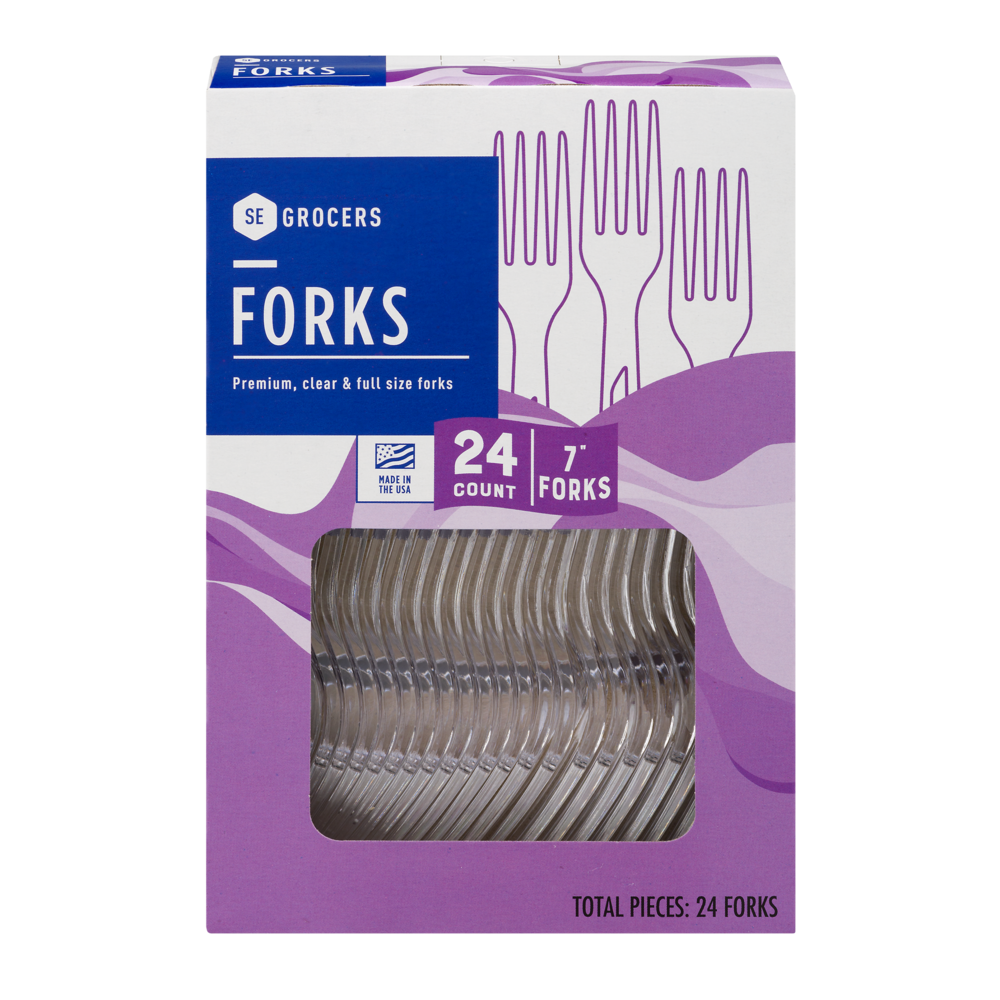 slide 1 of 1, SE Grocers Premium, Clear & Full Size Forks, 24 ct