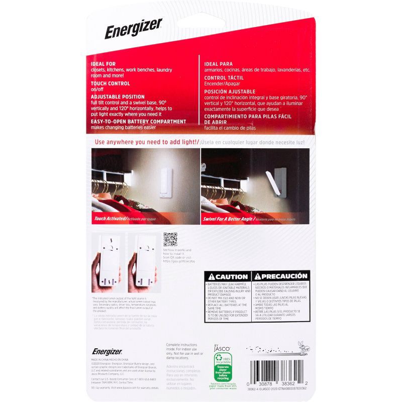 slide 9 of 12, Energizer Battery Operated Swivel Task LED Cabinet Lights Capacitive Touch: Tap Light for Closet, 50 Lumens, 30 Hr Run Time, 1 ct