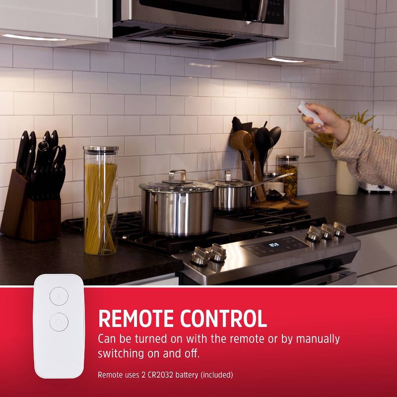 slide 3 of 10, Energizer 10" 2pk 70 Lumens Battery Operated LED Cabinet Lights Bar with Wireless RF White: Closet Light, Remote Control, 2 ct