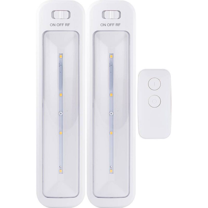 slide 9 of 10, Energizer 10" 2pk 70 Lumens Battery Operated LED Cabinet Lights Bar with Wireless RF White: Closet Light, Remote Control, 2 ct
