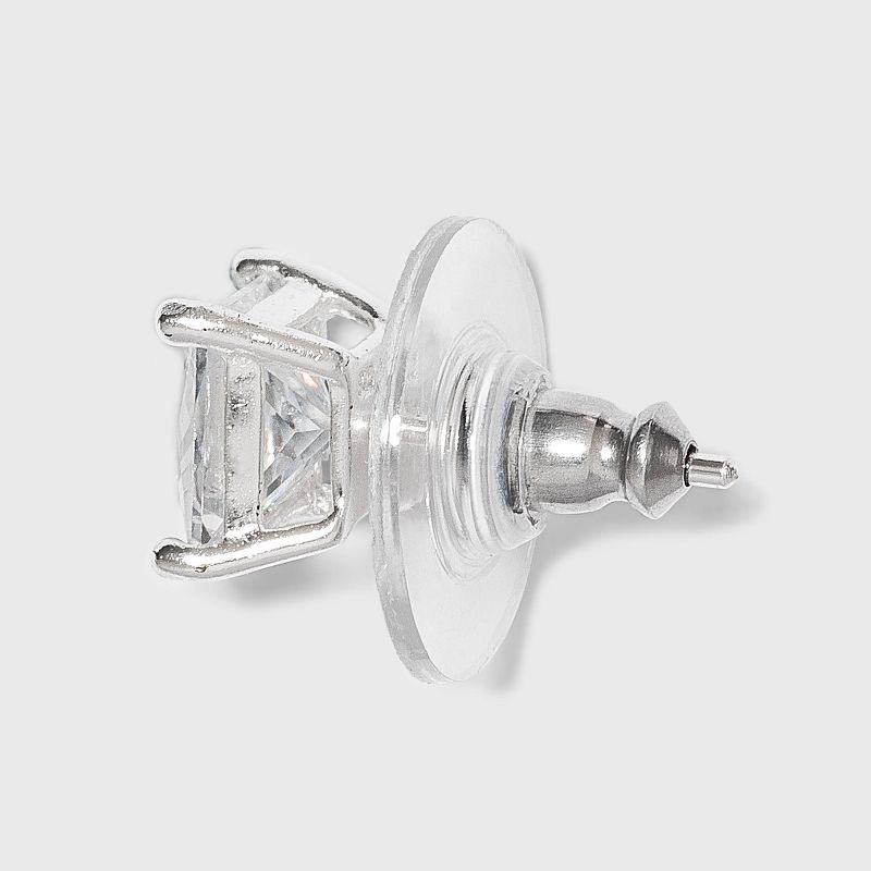 slide 2 of 2, Distributed by Target Women's Sterling Silver Stud or Square Cubic Zirconia Earring Set 3pc - Silver: Polished Nickel-Free Metal, Basket Setting, 3 ct