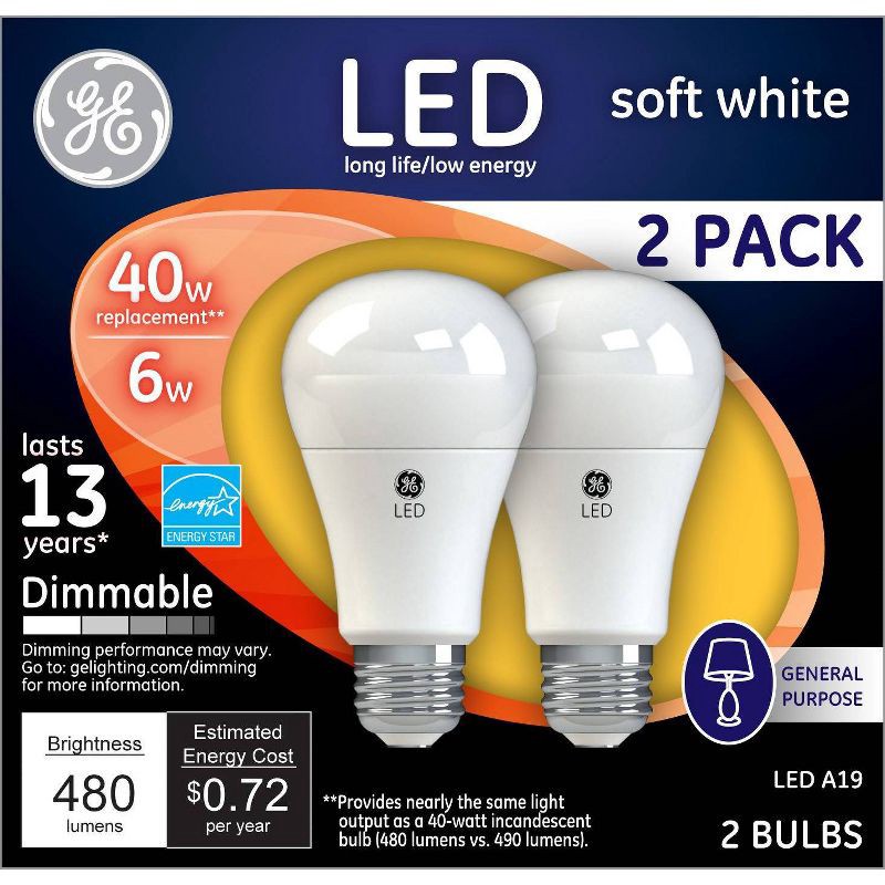 slide 1 of 3, GE Household Lighting GE 40w 2pk LED Light Bulb White, 2 ct