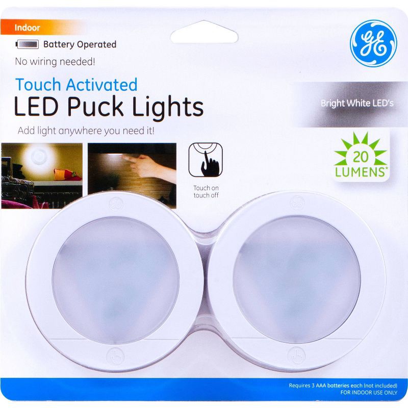 slide 1 of 9, General Electric GE 2pk LED Battery Operated Puck Lights, 2 ct