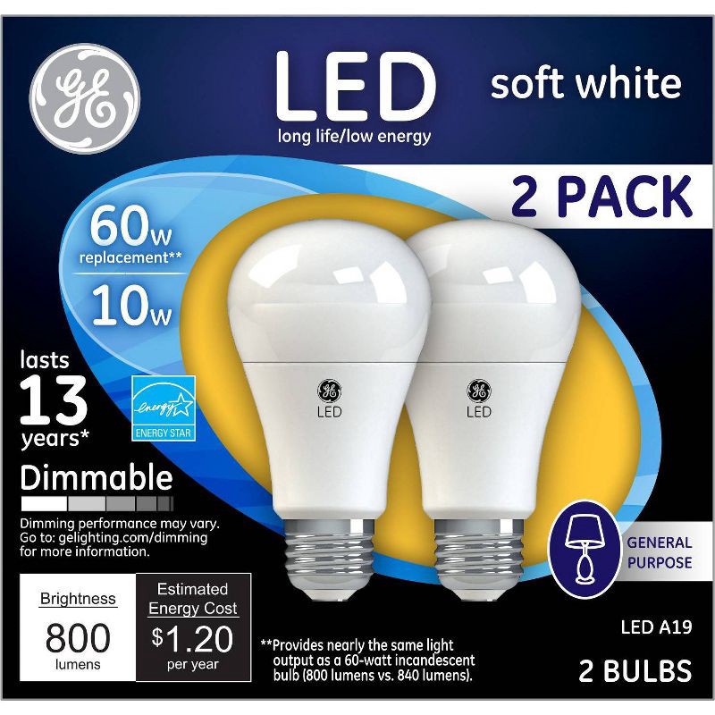 slide 1 of 6, GE Household Lighting GE LED 60w 2pk Light Bulb White, 2 ct