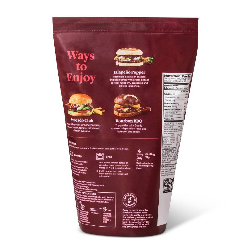 slide 3 of 4, Steakhouse Seasoned Beef Burger Patties - Frozen - 48oz/12ct - Good & Gather™, 12 ct; 48 oz