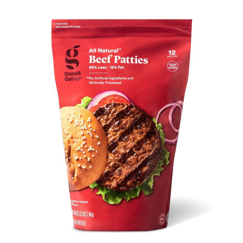 slide 1 of 4, 85/15 All Natural Beef Burger Patties - Frozen - 48oz/12ct - Good & Gather™, 12 ct; 48 oz