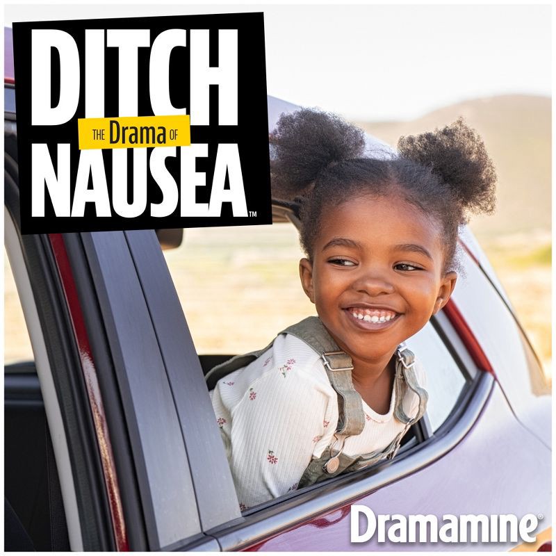 slide 6 of 8, Dramamine Kids Chewable Motion Sickness Relief Tablets for Nausea, Dizziness & Vomiting - Grape - 8ct, 8 ct