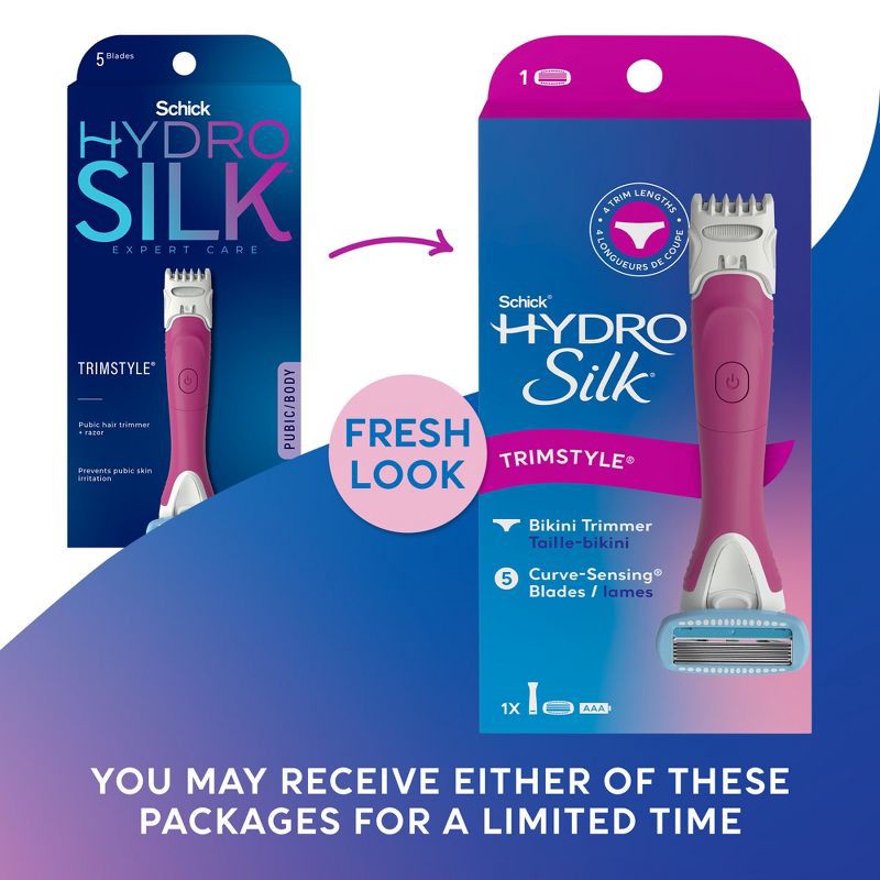 slide 3 of 9, Schick Hydro Silk TrimStyle Women's Razor with Bikini Trimmer - 1 Razor Handle & 1 Refill, 1 ct
