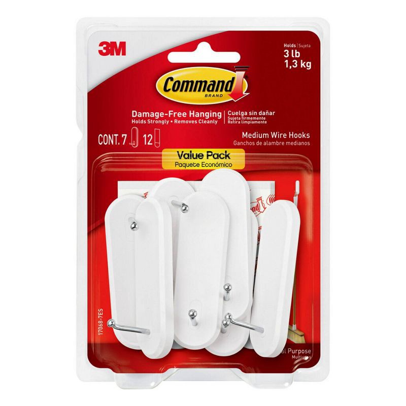 slide 1 of 15, Command Medium Sized Wire Decorative Hooks White: Adhesive Wall Hooks, 3 lb Capacity, 7 Pack, 3 lb, 7 ct