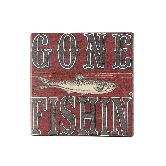 slide 1 of 1, Thirstystone Occasions Gone Fishin' Cabin Life Square Coaster, 1 ct