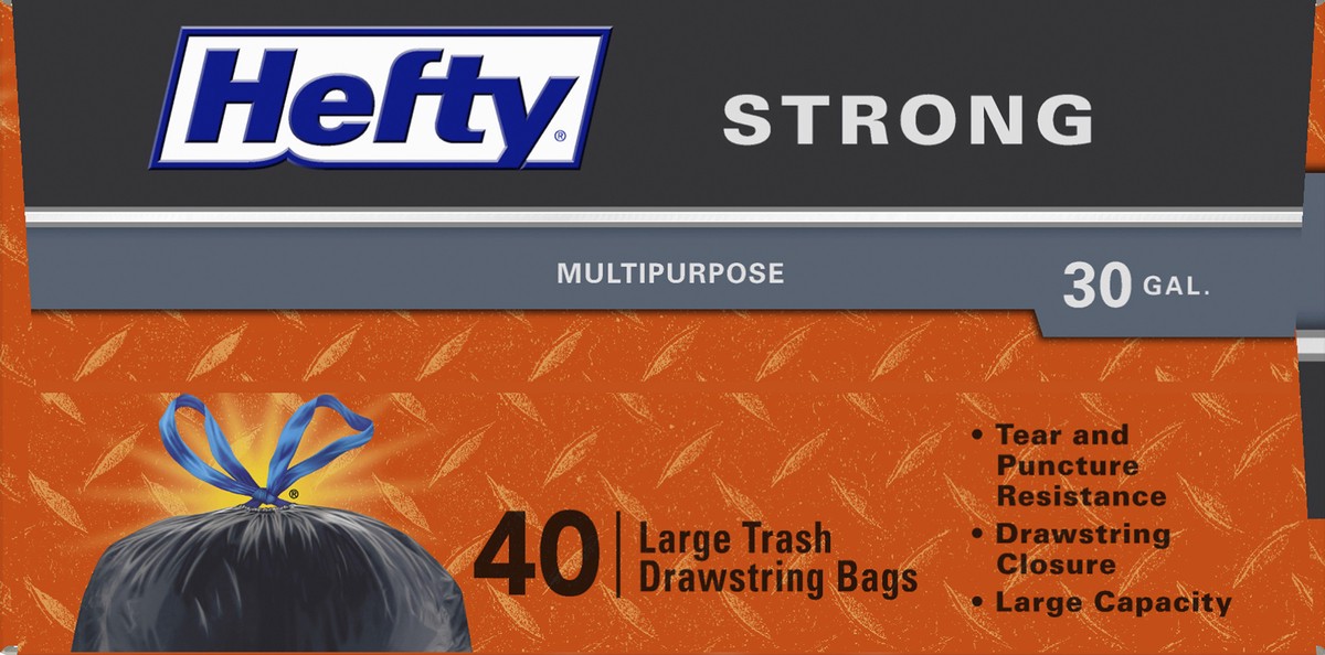 slide 4 of 9, Hefty Strong 30 Gallon Multipurpose Drawstring Trash Bags, Large, 40 Count, 40 ct