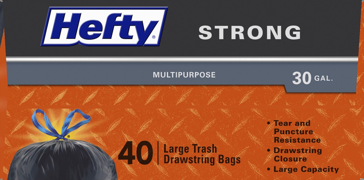 slide 2 of 9, Hefty Strong 30 Gallon Multipurpose Drawstring Trash Bags, Large, 40 Count, 40 ct