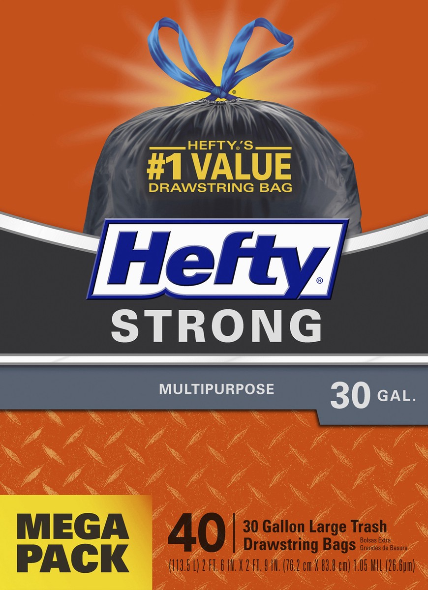 slide 3 of 9, Hefty Strong 30 Gallon Multipurpose Drawstring Trash Bags, Large, 40 Count, 40 ct
