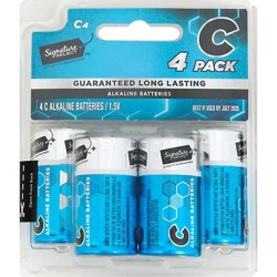 Signature Select Batteries Alkaline C Guaranteed Long Lasting - 4 Count
