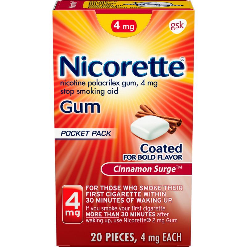 slide 8 of 9, Nicorette 4mg Stop Smoking Aid Nicotine Gum - Cinnamon Surge - 20ct, 20 ct