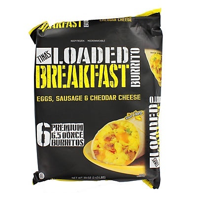 slide 1 of 1, Tina's Loaded Breakfast Burrito Egg Sausage and Cheddar Cheese, 6 ct