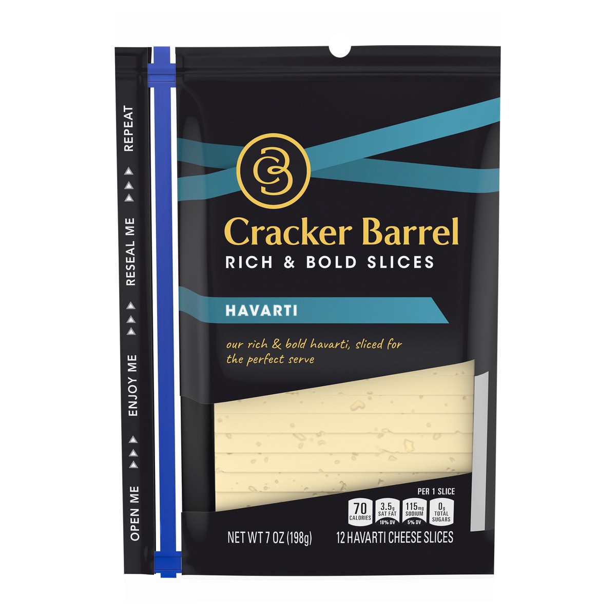 slide 1 of 10, Cracker Barrel Havarti Cheese Slices, 12 ct - 7.0 oz Zip Pak, 12 ct