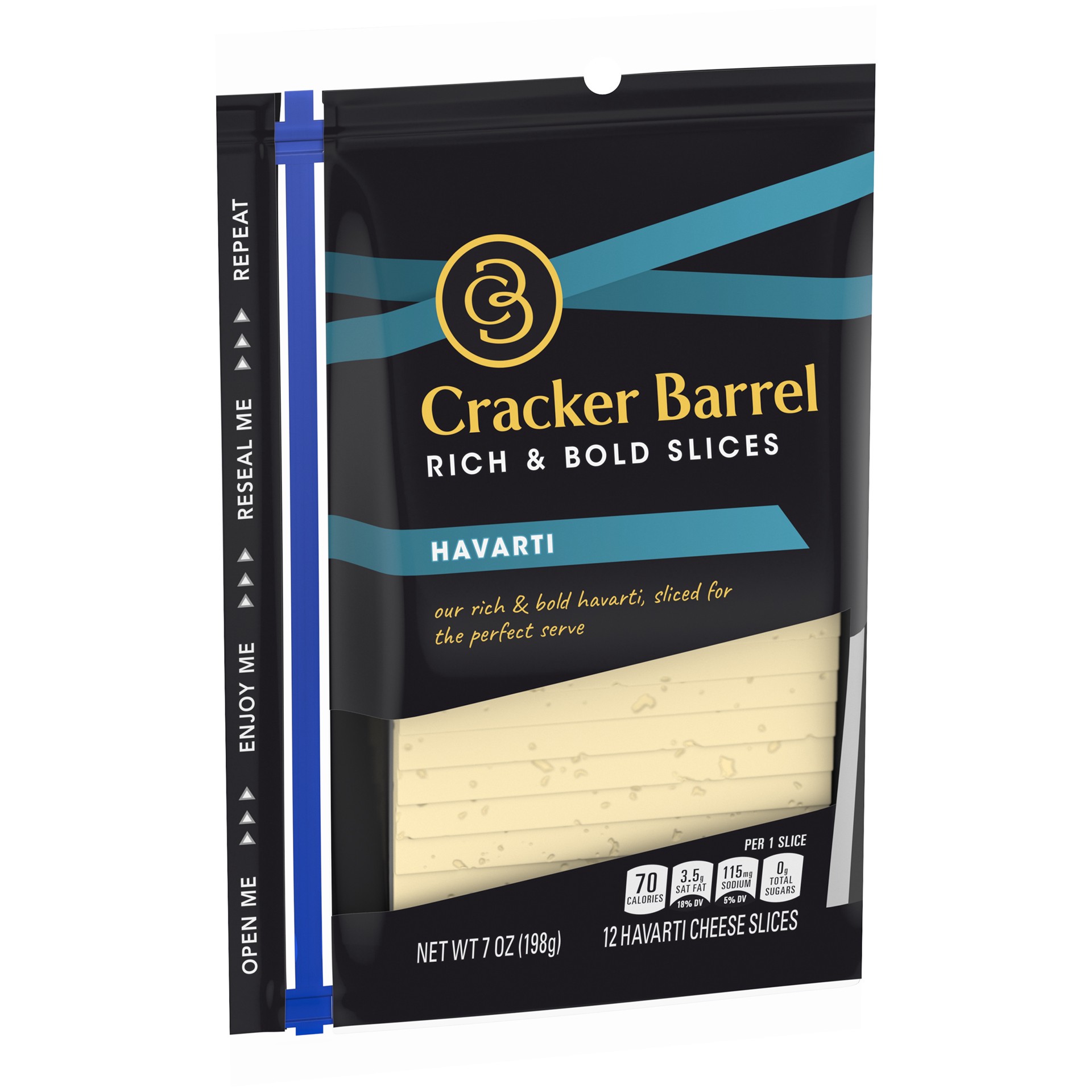 slide 4 of 10, Cracker Barrel Havarti Cheese Slices, 12 ct - 7.0 oz Zip Pak, 12 ct