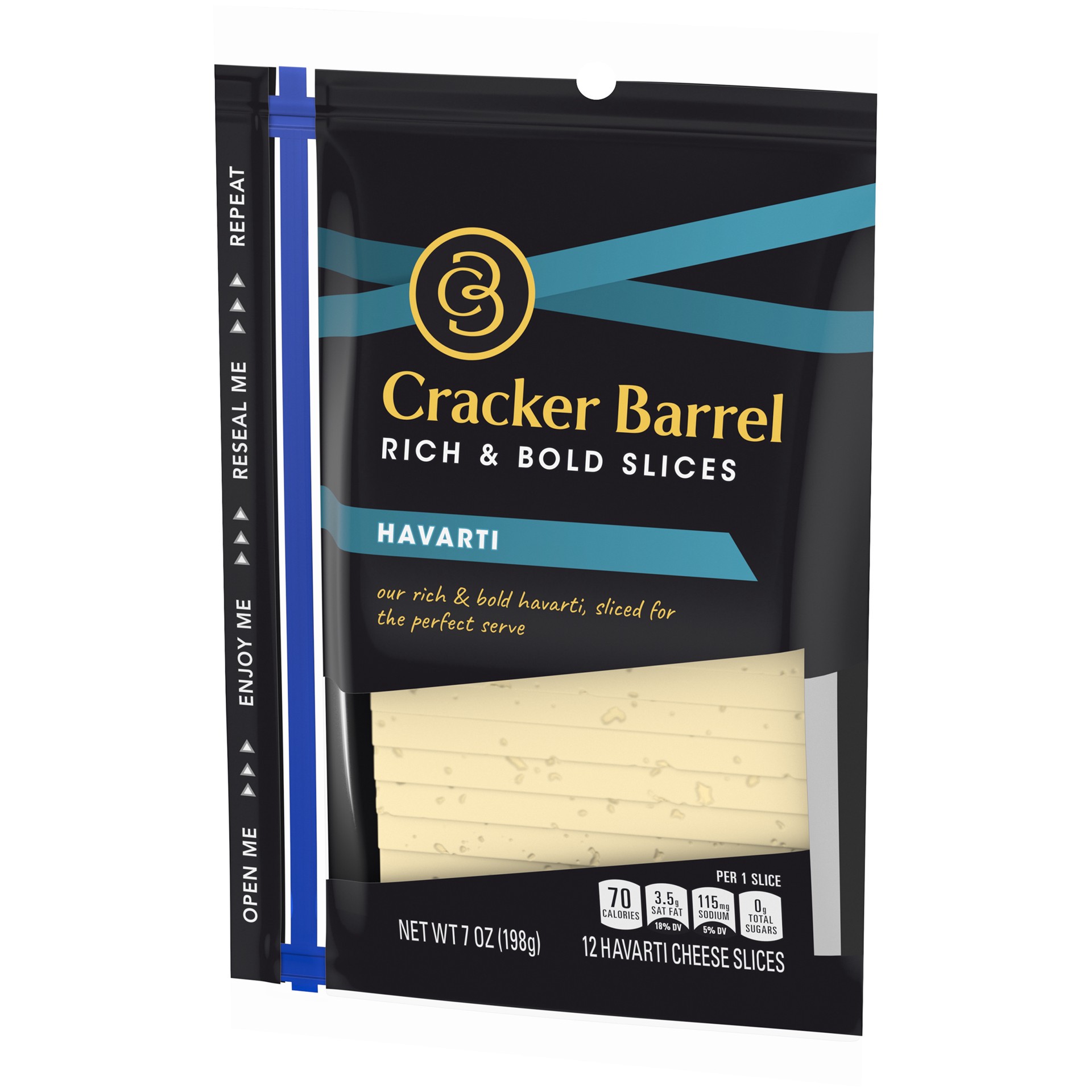 slide 3 of 10, Cracker Barrel Havarti Cheese Slices, 12 ct - 7.0 oz Zip Pak, 12 ct