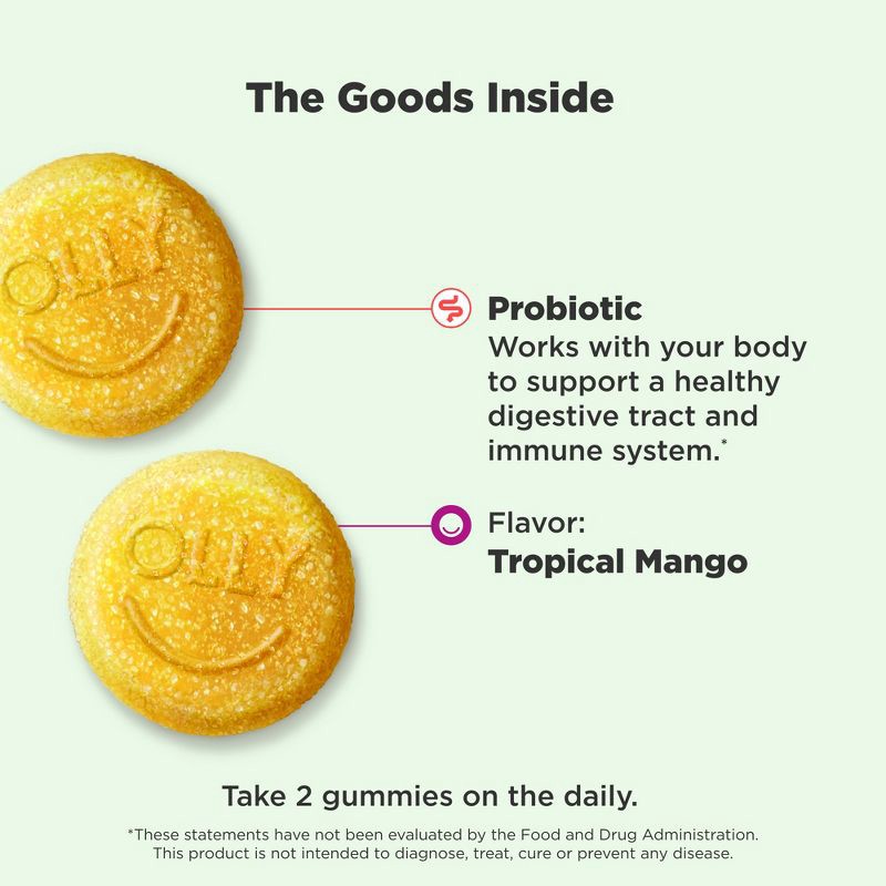 slide 3 of 14, OLLY Probiotic Chewable Gummies for Immune and Digestive Support - Tropical Mango - 50ct, 50 ct