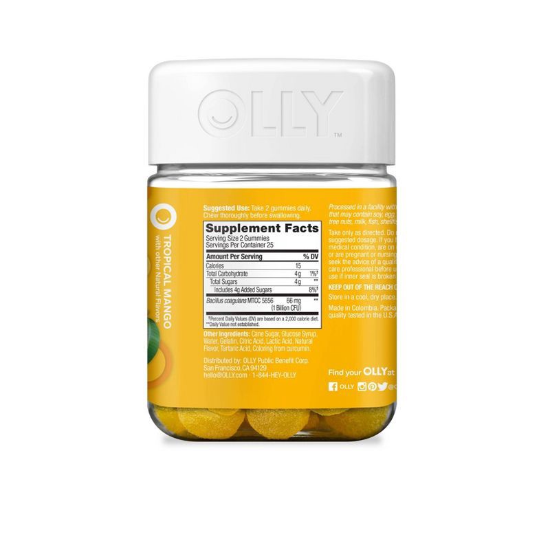 slide 4 of 13, OLLY Probiotic Chewable Gummies for Immune and Digestive Support - Tropical Mango - 50ct, 50 ct