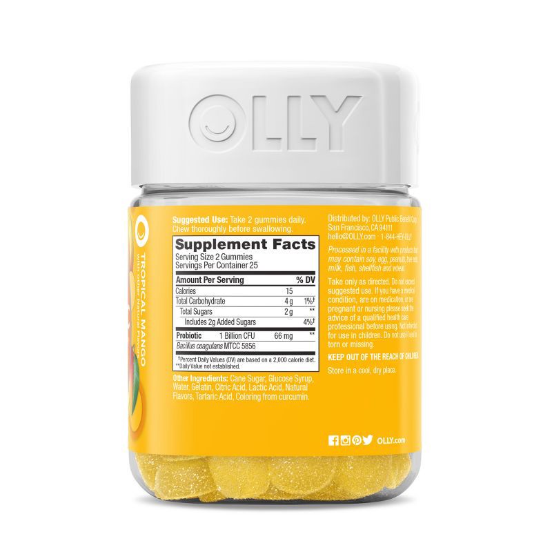 slide 11 of 14, OLLY Probiotic Chewable Gummies for Immune and Digestive Support - Tropical Mango - 50ct, 50 ct