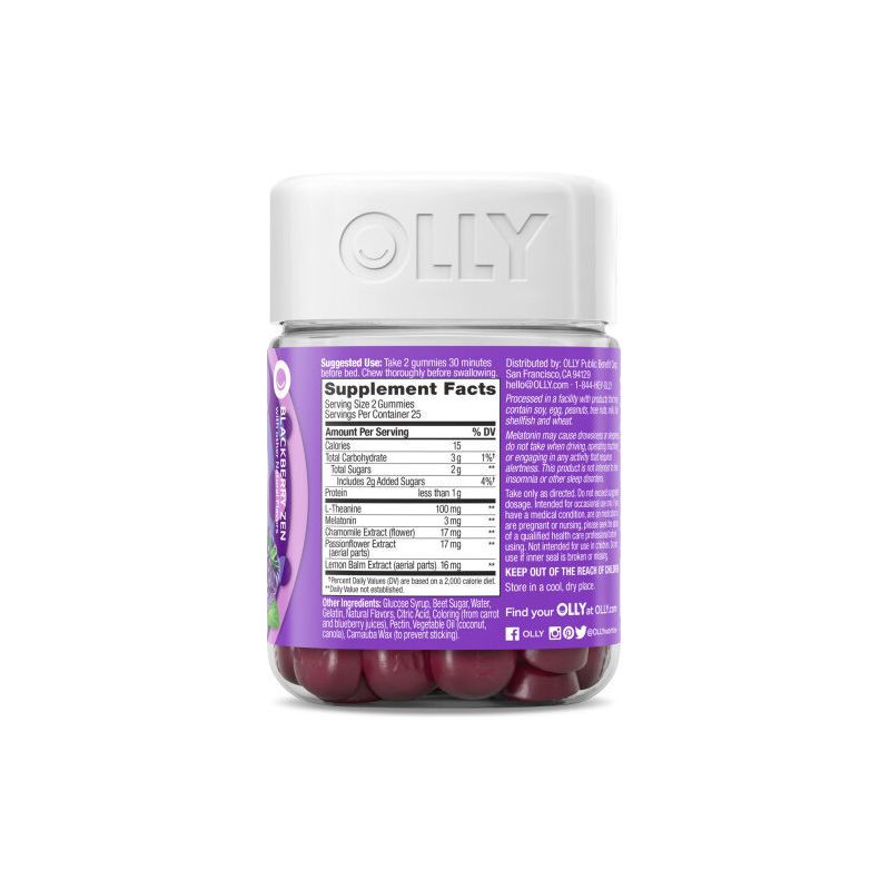 slide 3 of 8, OLLY 3mg Melatonin Sleep Gummies - Blackberry Zen - 50ct, 3mg, 50 ct