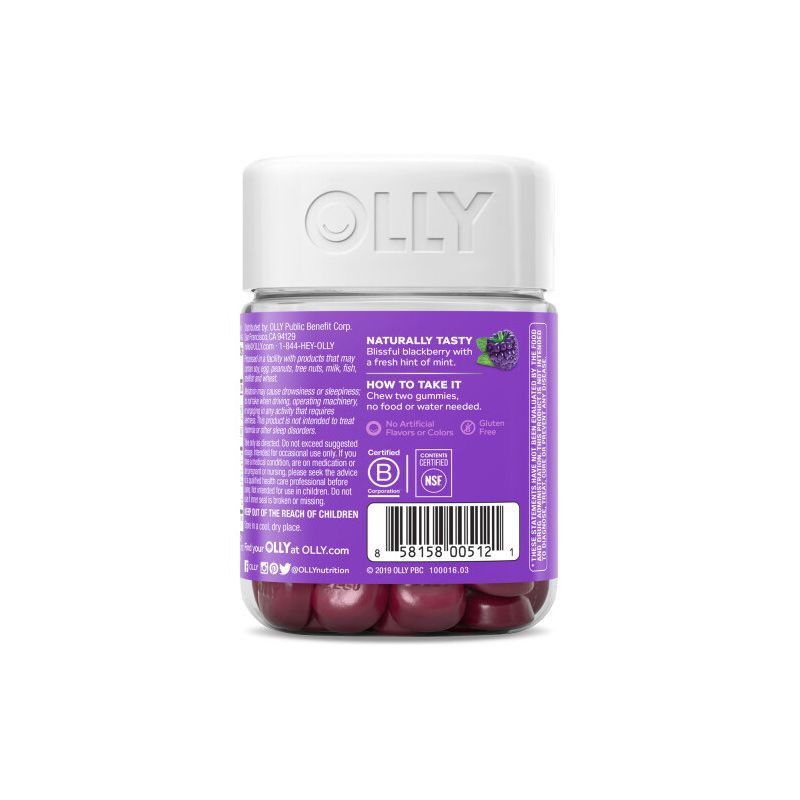 slide 4 of 8, OLLY 3mg Melatonin Sleep Gummies - Blackberry Zen - 50ct, 3mg, 50 ct