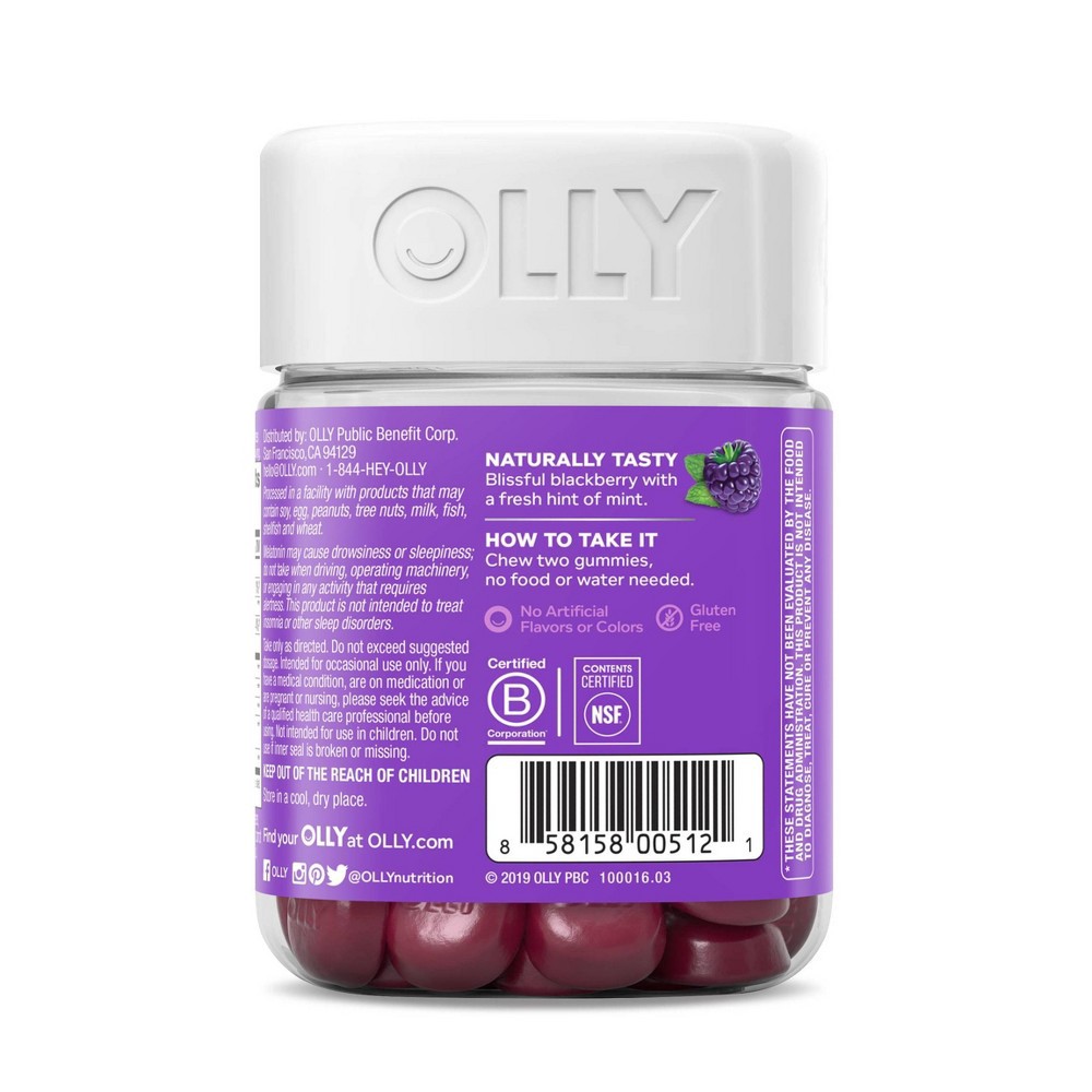 slide 5 of 8, OLLY 3mg Melatonin Sleep Gummies - Blackberry Zen - 50ct, 3mg, 50 ct