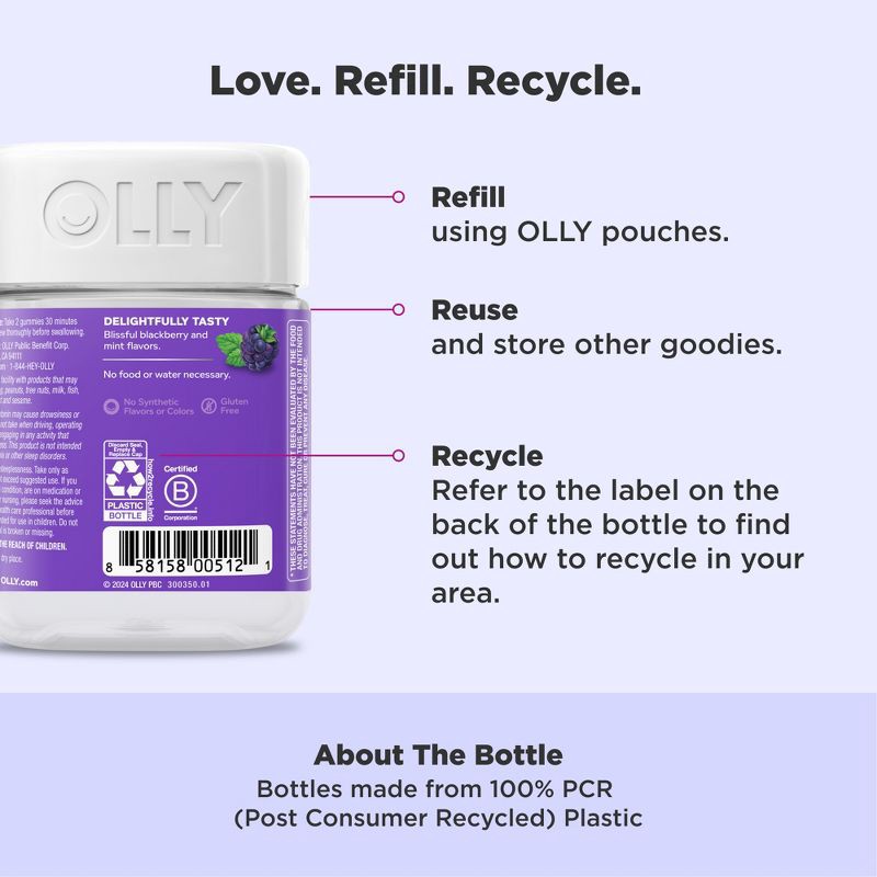 slide 5 of 10, OLLY 3mg Melatonin Sleep Gummies - Blackberry Zen - 50ct, 3mg, 50 ct