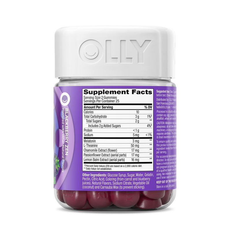slide 6 of 10, OLLY 3mg Melatonin Sleep Gummies - Blackberry Zen - 50ct, 3mg, 50 ct