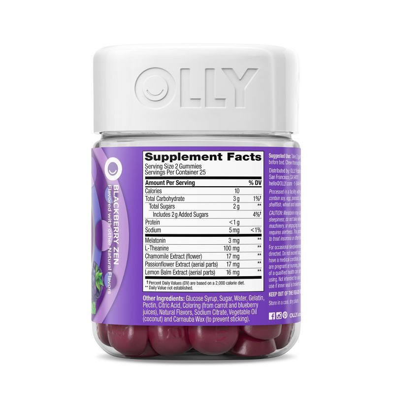 slide 6 of 9, OLLY 3mg Melatonin Sleep Gummies - Blackberry Zen - 50ct, 3mg, 50 ct