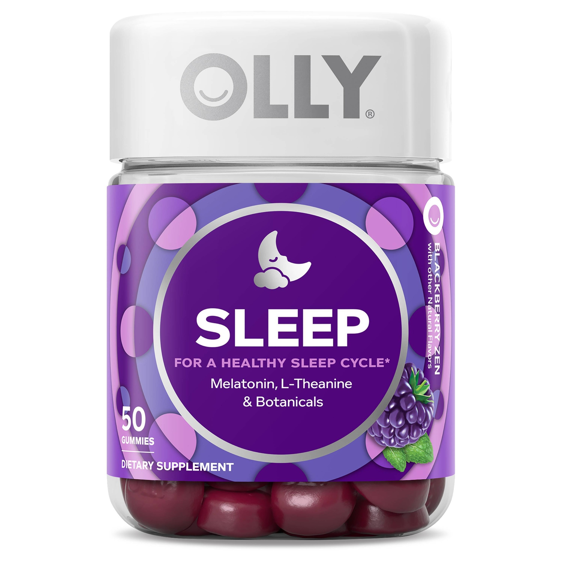 slide 1 of 8, OLLY 3mg Melatonin Sleep Gummies - Blackberry Zen - 50ct, 3mg, 50 ct