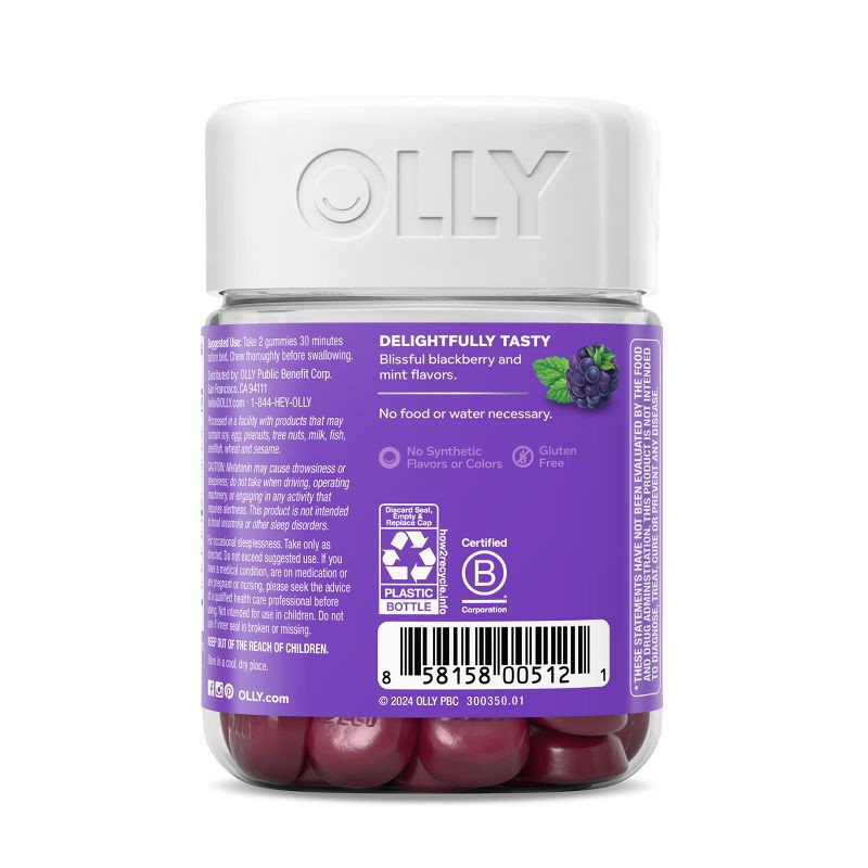 slide 8 of 9, OLLY 3mg Melatonin Sleep Gummies - Blackberry Zen - 50ct, 3mg, 50 ct