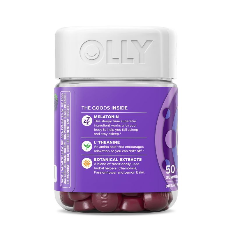 slide 9 of 10, OLLY 3mg Melatonin Sleep Gummies - Blackberry Zen - 50ct, 3mg, 50 ct