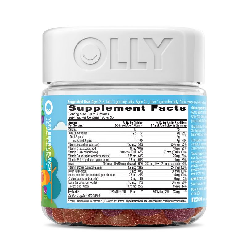 slide 3 of 7, OLLY Kids' Multivitamin + Probiotic Gummies - Berry Punch - 70ct, 70 ct