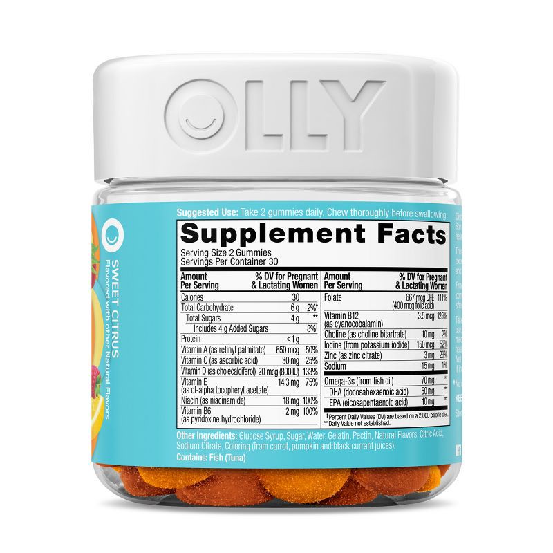 slide 6 of 10, OLLY Essential Prenatal Multivitamin Gummies - Sweet Citrus - 60ct, 60 ct