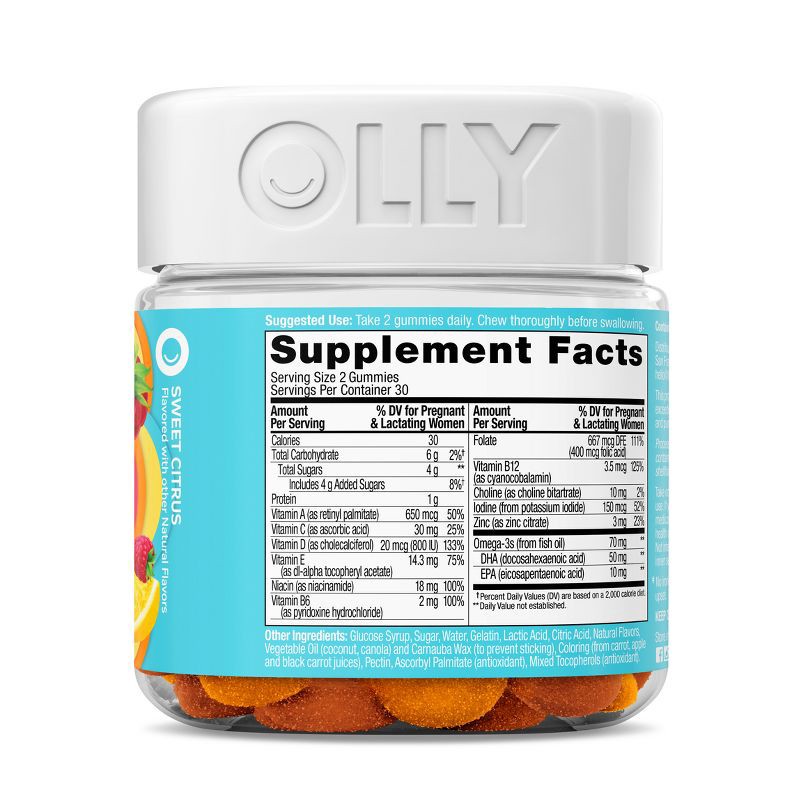 slide 6 of 9, OLLY Essential Prenatal Multivitamin Gummies - Sweet Citrus - 60ct, 60 ct