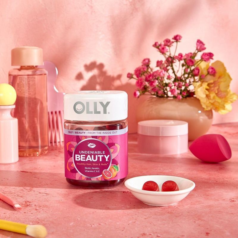 slide 2 of 10, OLLY Undeniable Beauty Multivitamin Gummies for Hair Skin & Nails with Biotin, Keratin, Vitamins C & E - Grapefruit Glam - 60ct, 60 ct