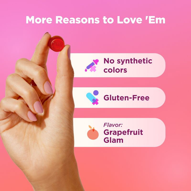 slide 3 of 7, OLLY Undeniable Beauty Multivitamin Gummies for Hair Skin & Nails with Biotin, Keratin, Vitamins C & E - Grapefruit Glam - 60ct, 60 ct